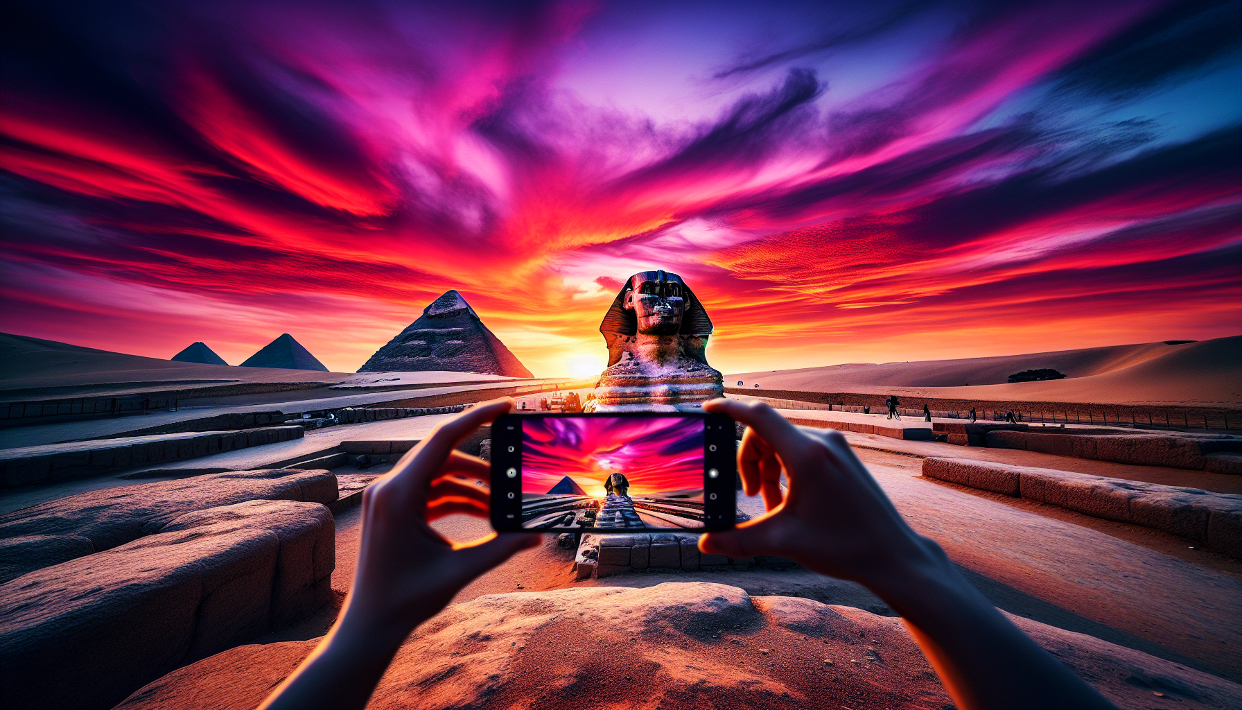 experience the most breathtaking sunset at the great sphinx ever captured on camera in this stunning video.